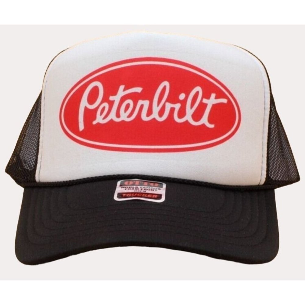 Peterbilt Trucker Hat - White / Black Foam Snap Back Trucker Hat